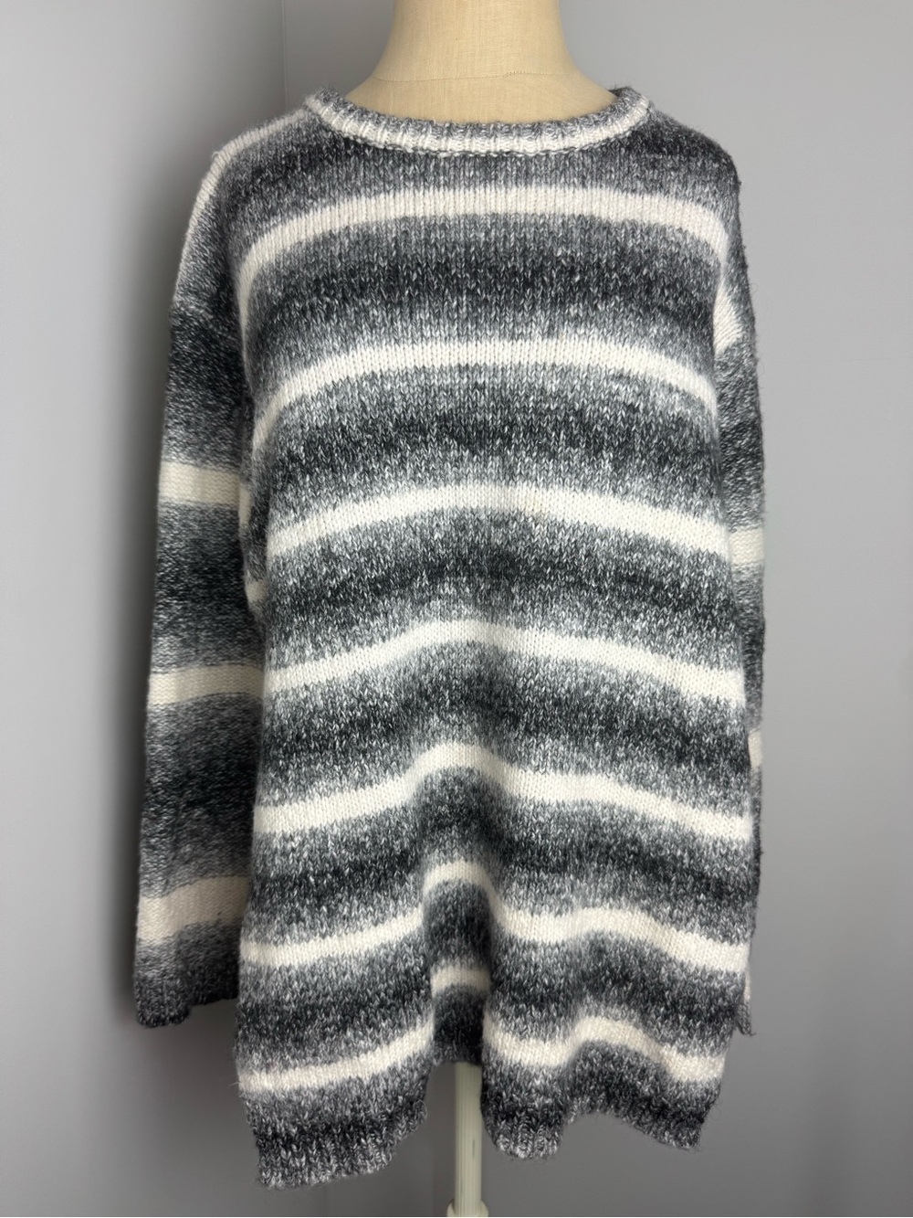 Won Hundred Striped Crewneck Open Sided Sweater in Black & White